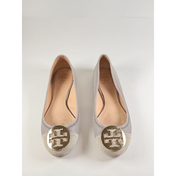 Tory Burch Ballet Flats Gray Serena 2 Montilla Snakeskin Slip On Sandals 8.5 M - Picture 2 of 12